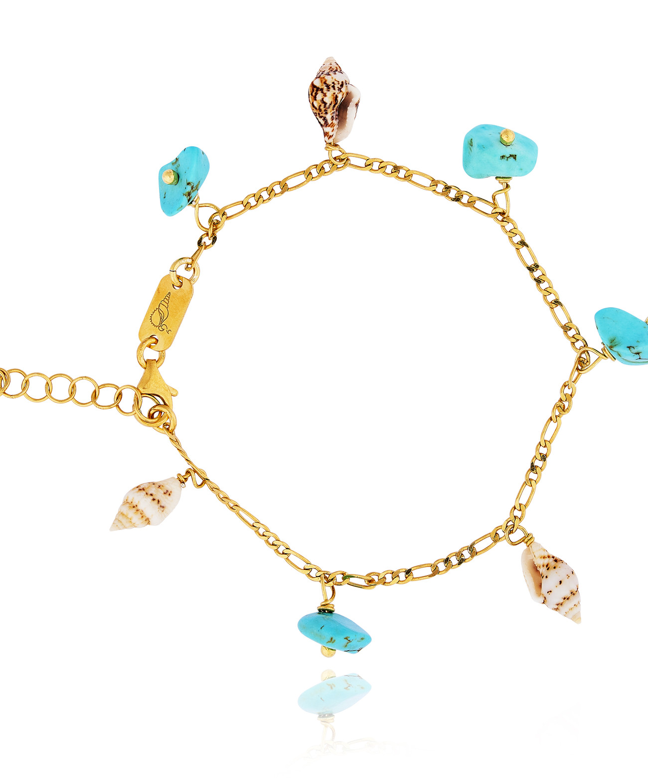 Gold plated Figaro Bracelet with Turquoise