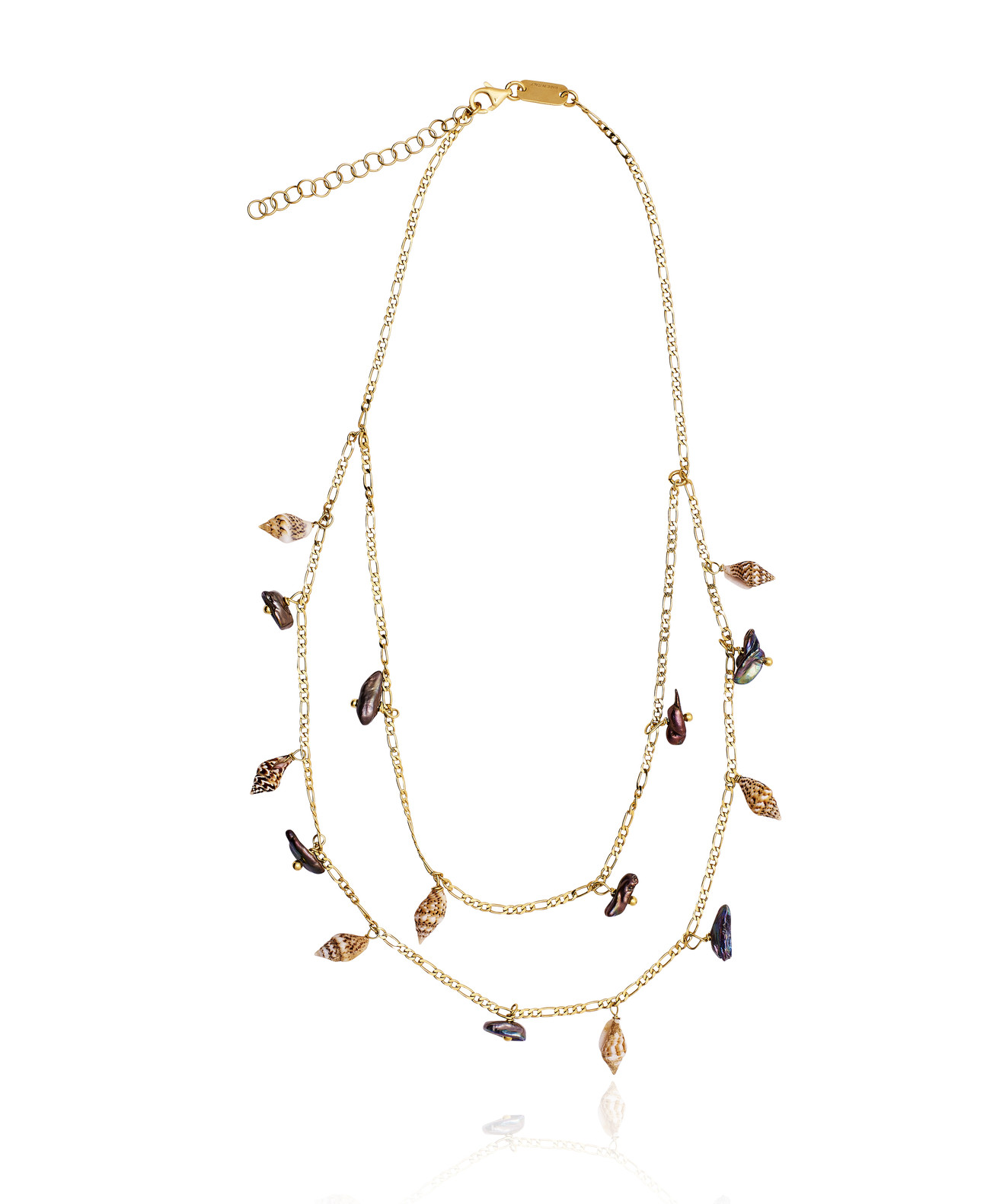 Gold plated Figaro Double Necklace with Black Keshi Pearls