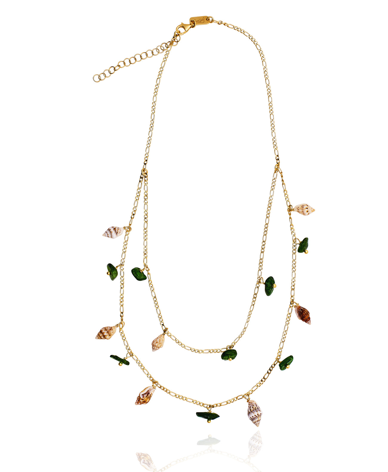 Gold plated Figaro Double Necklace with Chrome Diopside