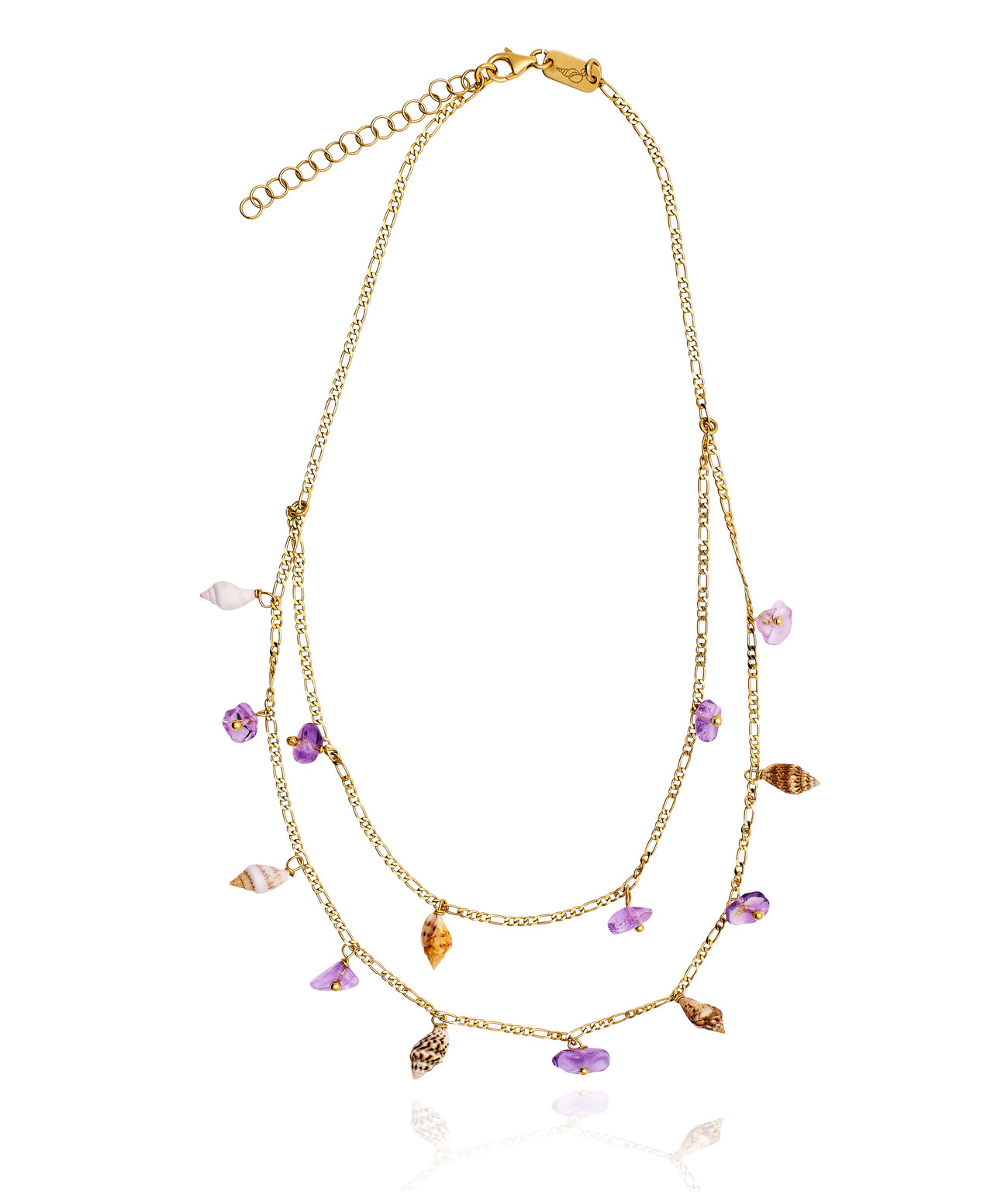 Gold plated Figaro Double Necklace with Ametrine