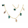 Gold plated Figaro Double Necklace with Green Agate