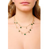 Gold plated Figaro Double Necklace with Green Agate