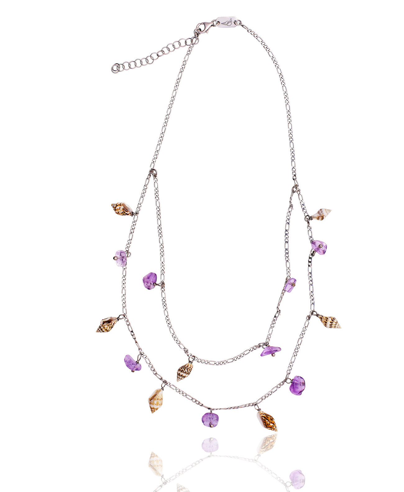 Silver Figaro Double Necklace with Ametrine