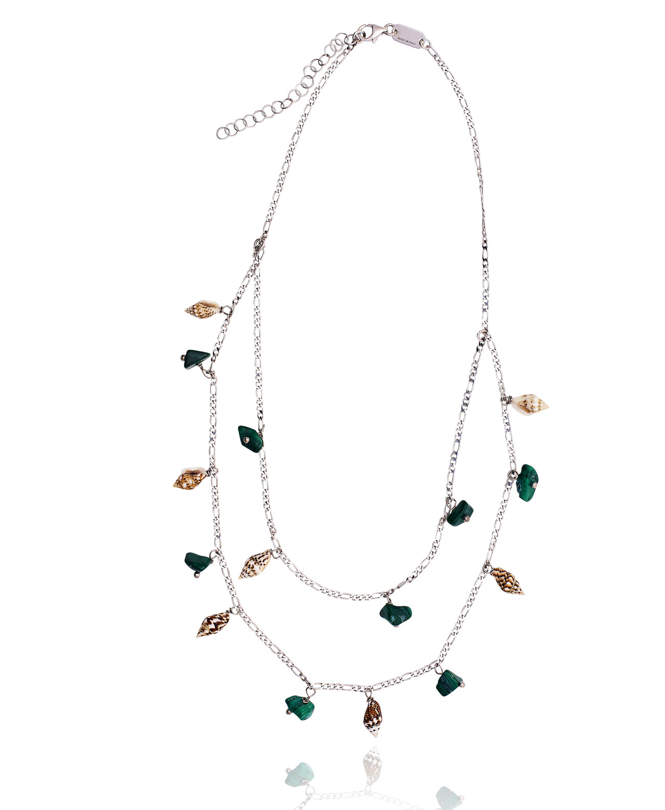 Silver Figaro Double Necklace with Malachite