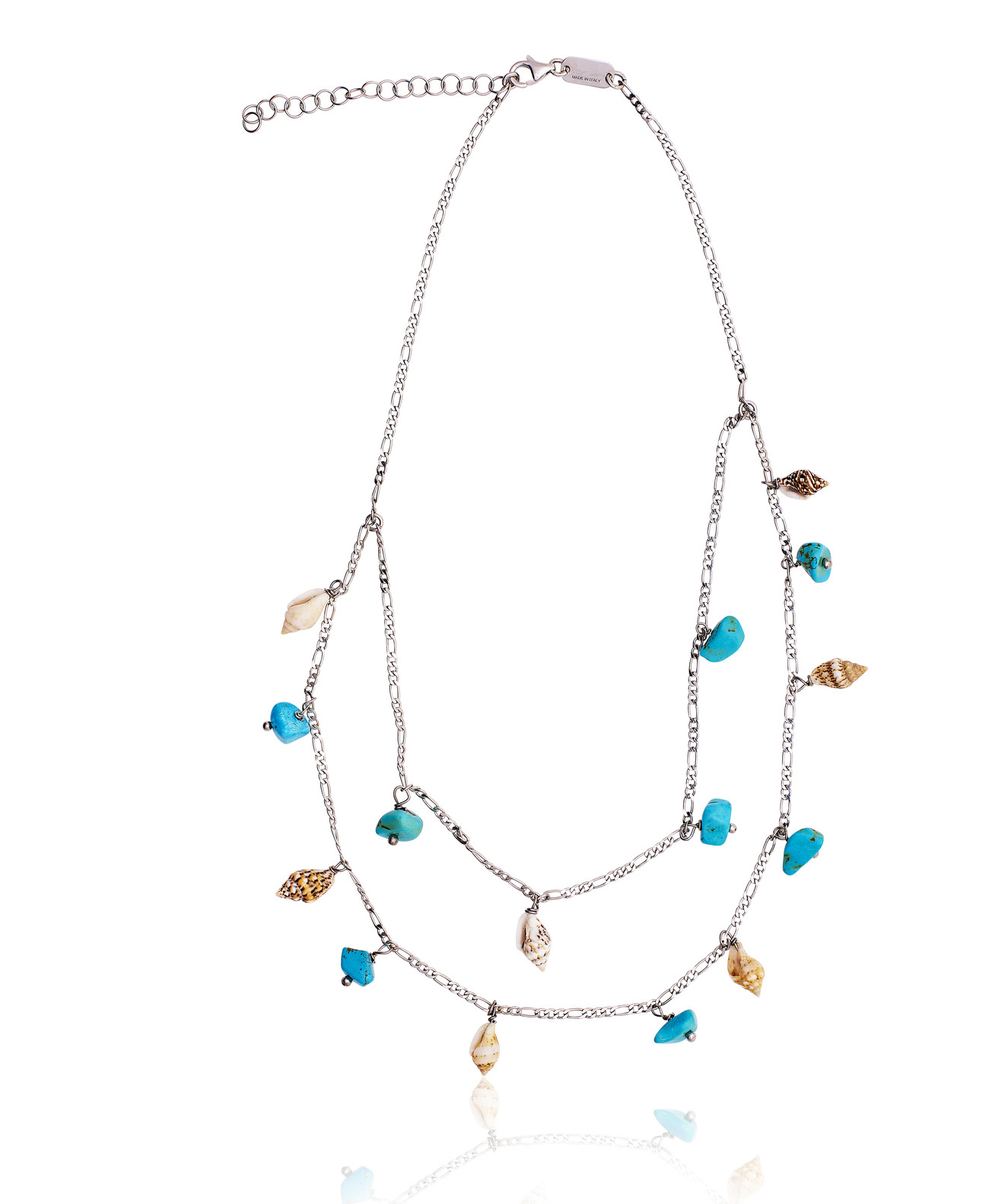 Silver Figaro Double Necklace with Turquoise