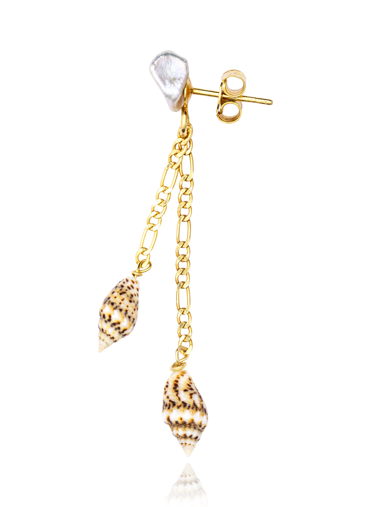 Gold plated Double Drop Earring with White Keshi Pearl