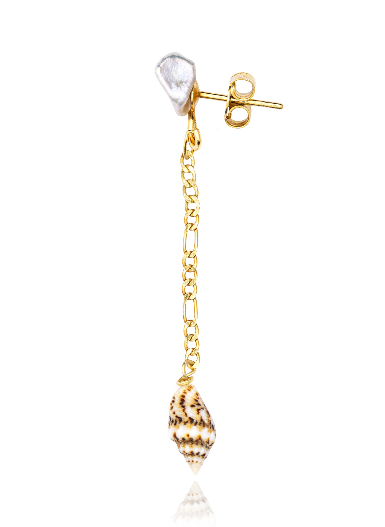 Gold plated Single Drop Earring with White Keshi Pearl