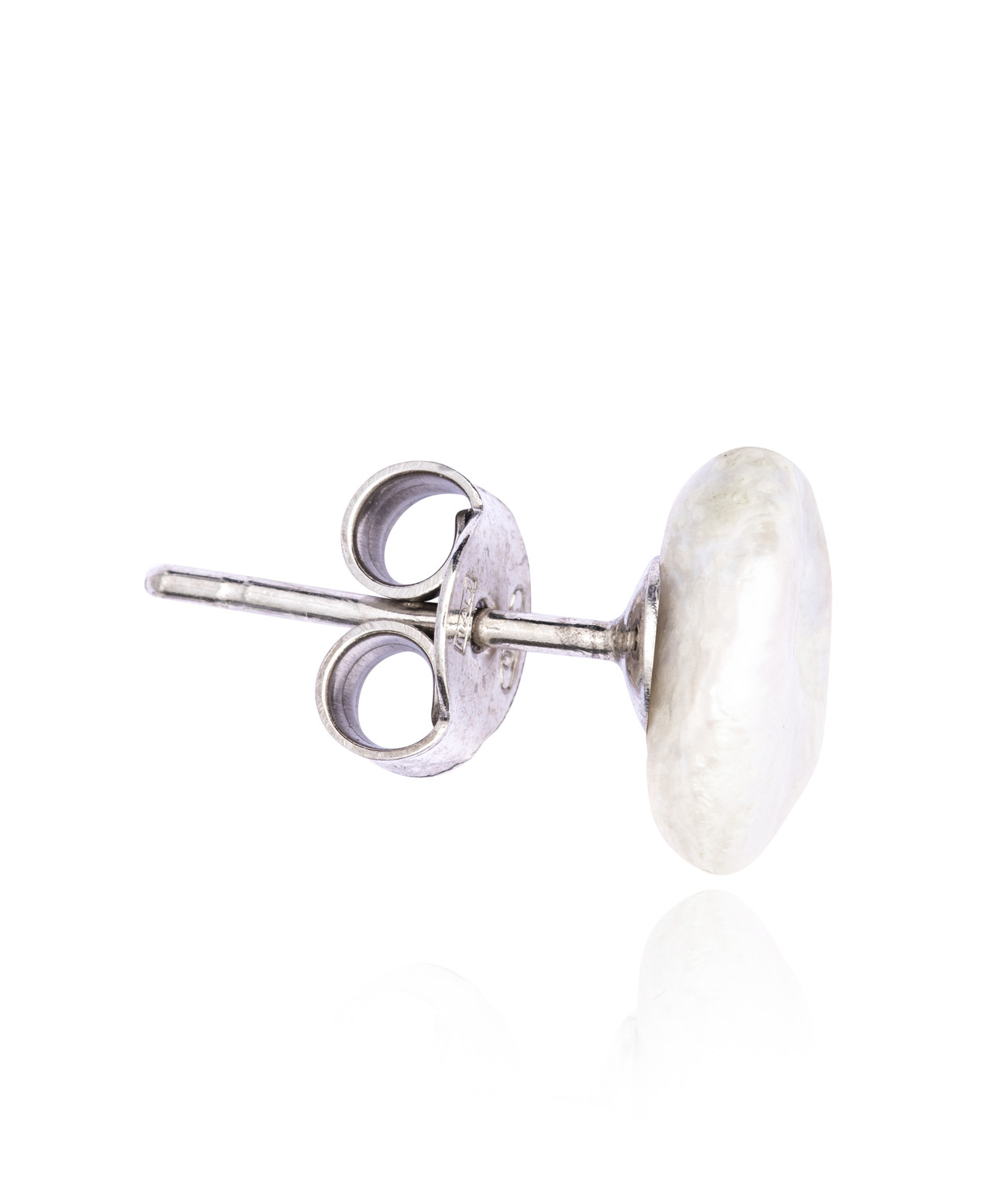 Silver White Keshi Pearl Stud Earring