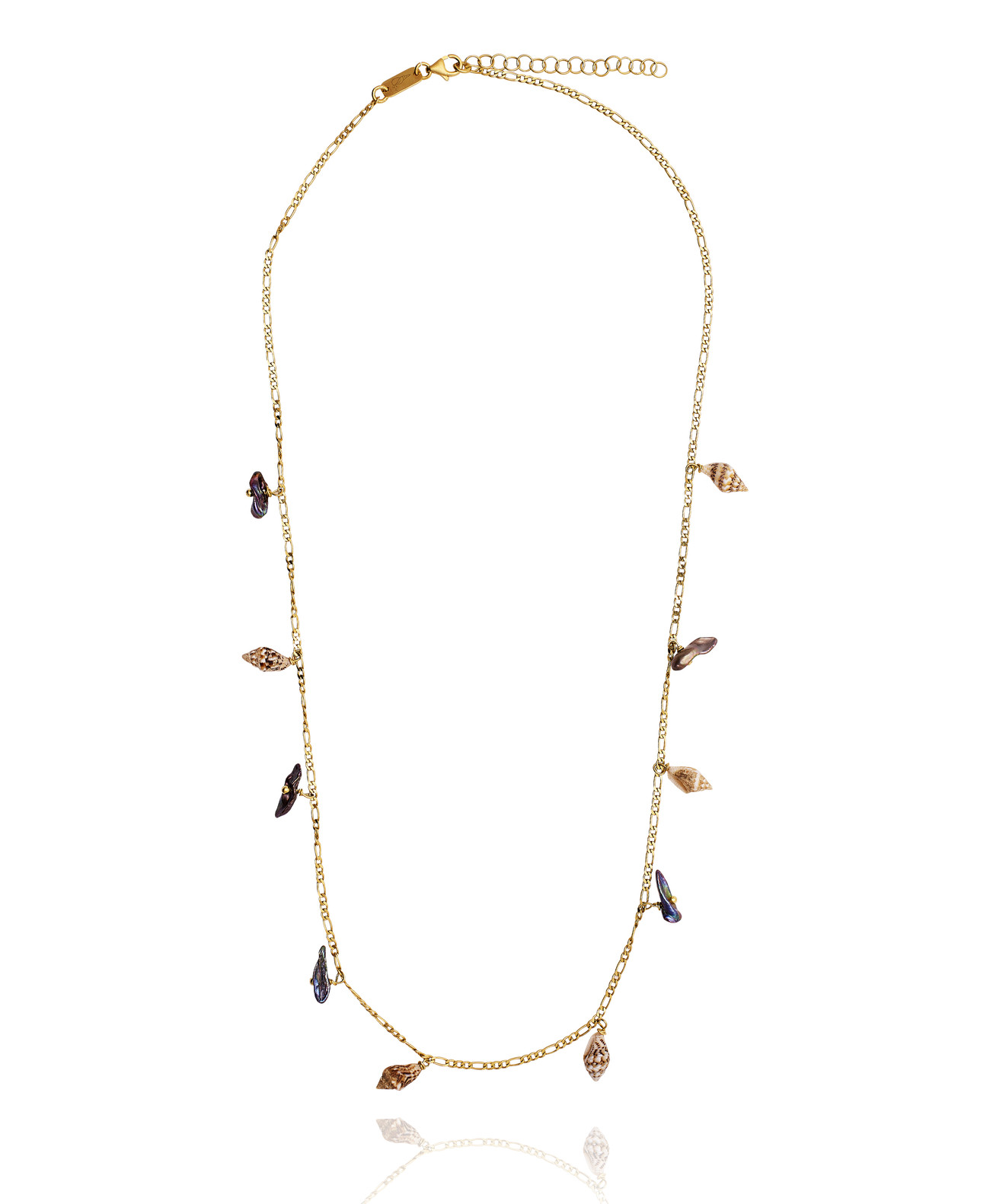 Gold plated Figaro Necklace with Black Keshi Pearls