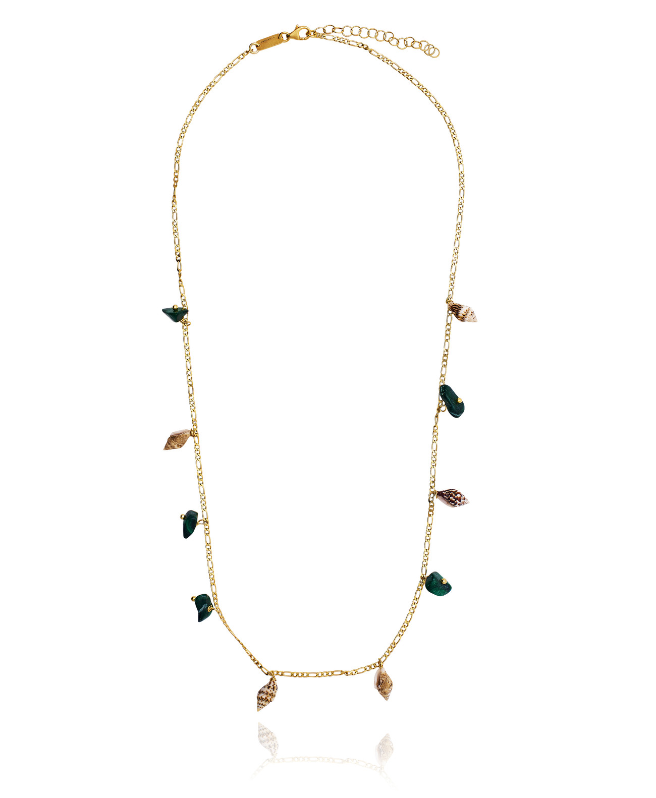 Gold plated Figaro Necklace with Green Agate