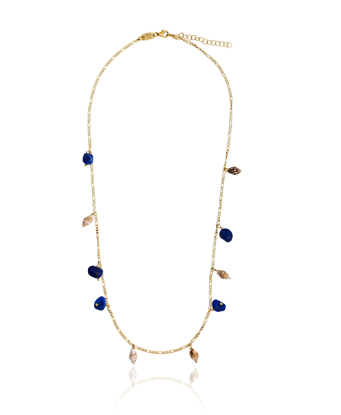 Gold plated Figaro Necklace with Lapis Lazuli