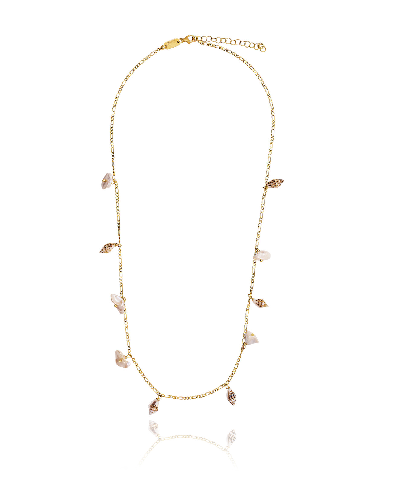 Gold plated Figaro Necklace with White Keshi Pearls