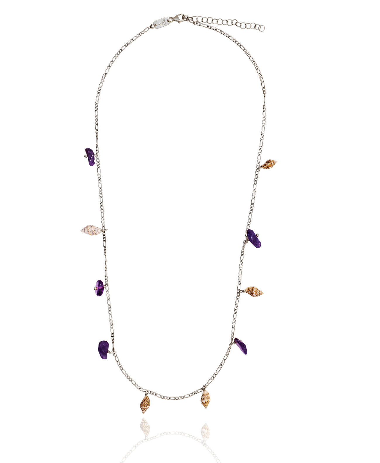 Silver Figaro Necklace with Amethyst