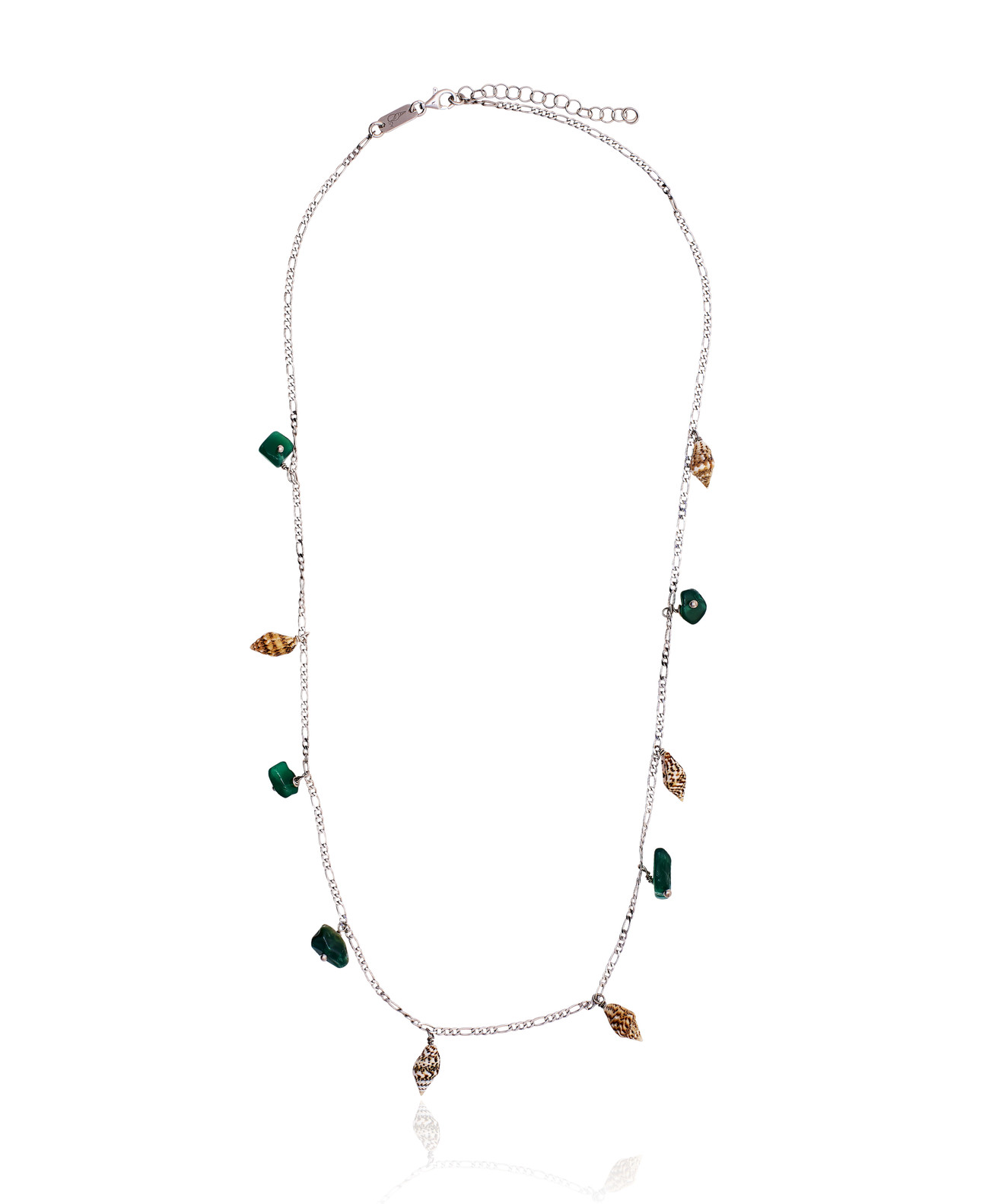 Silver Figaro Necklace with Green Agate