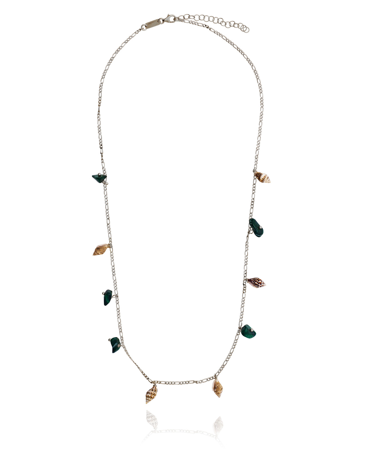 Silver Figaro Necklace with Malachite