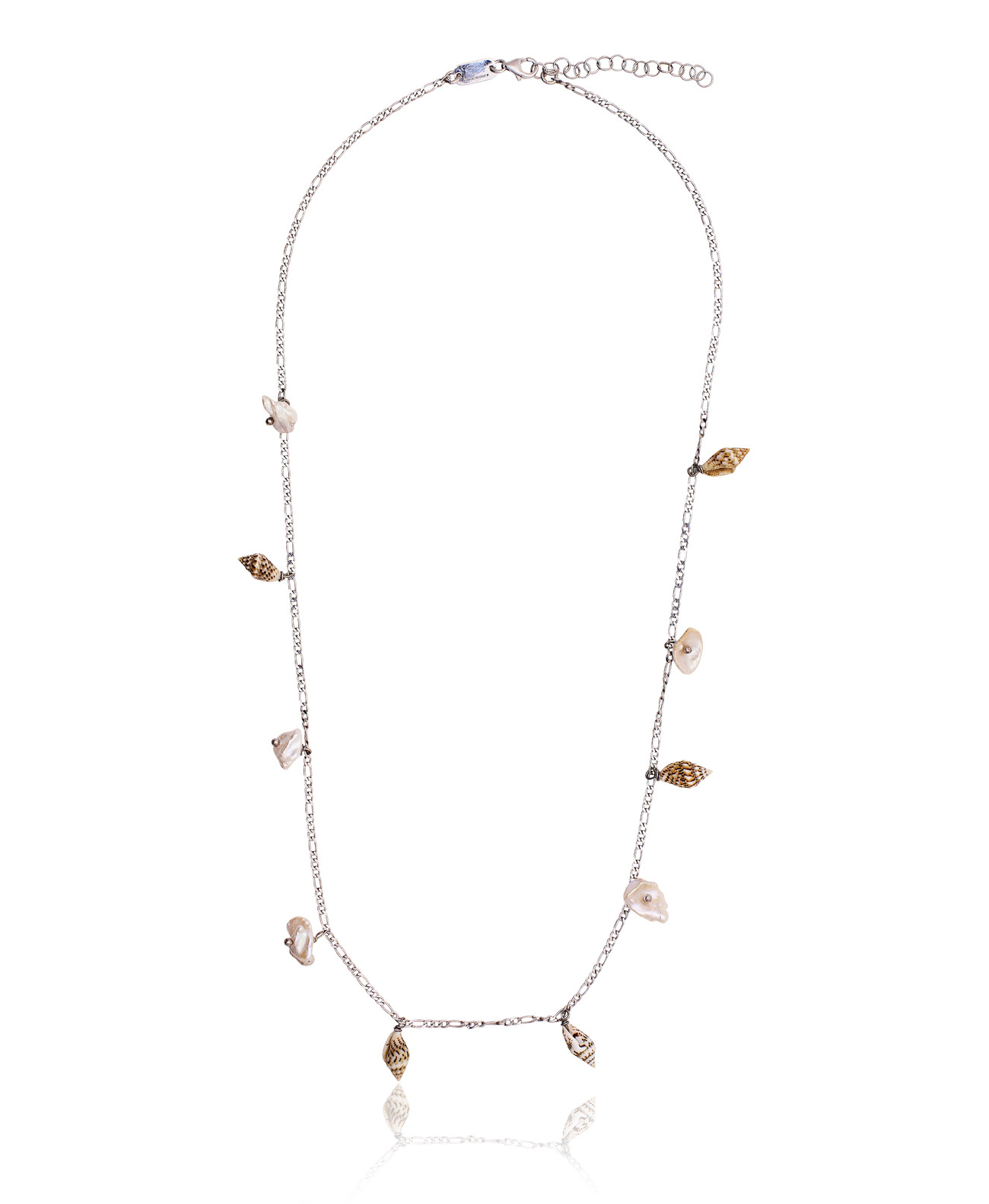 Silver Figaro Necklace with White Keshi Pearls