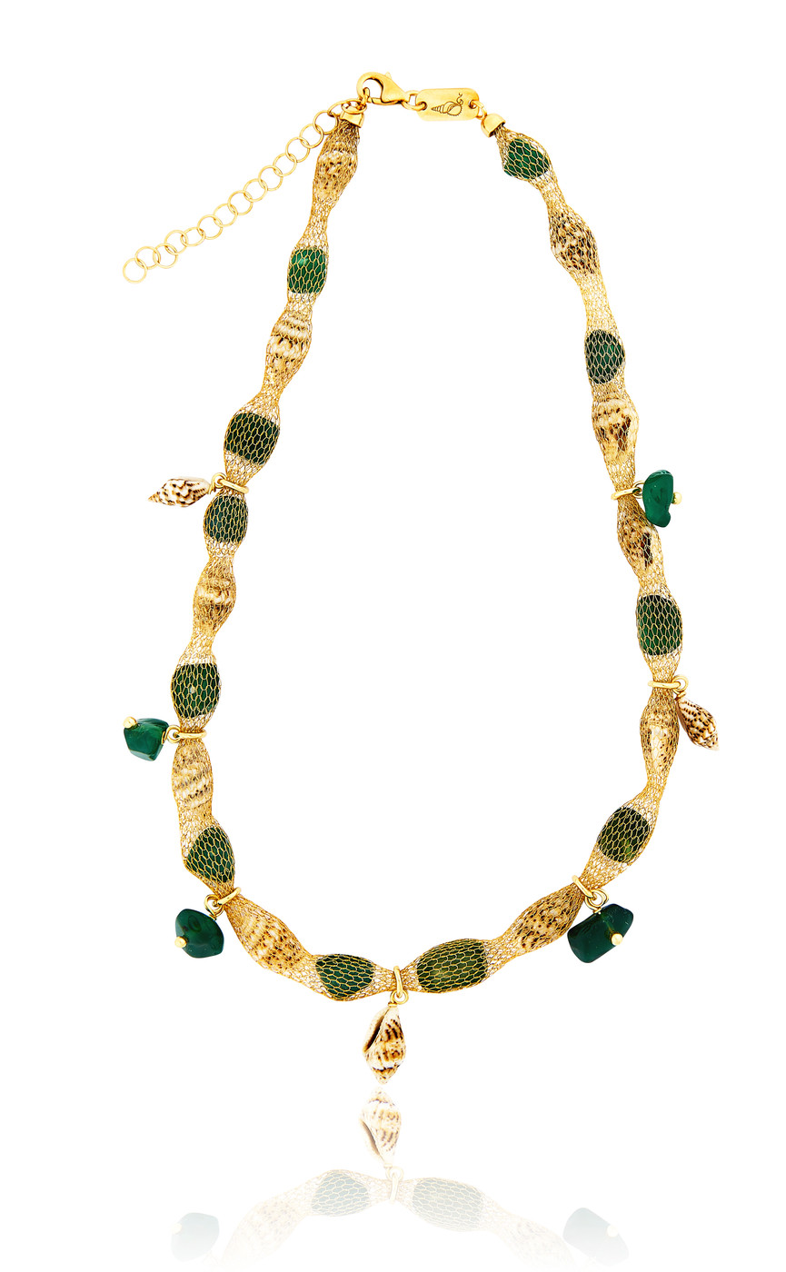 Gold plated Tessuto Necklace with Green Agate