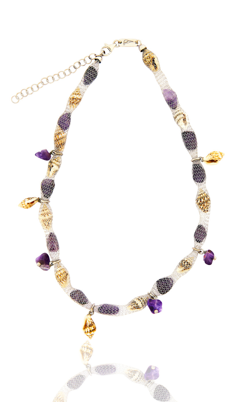 Silver Tessuto Necklace with Amethyst