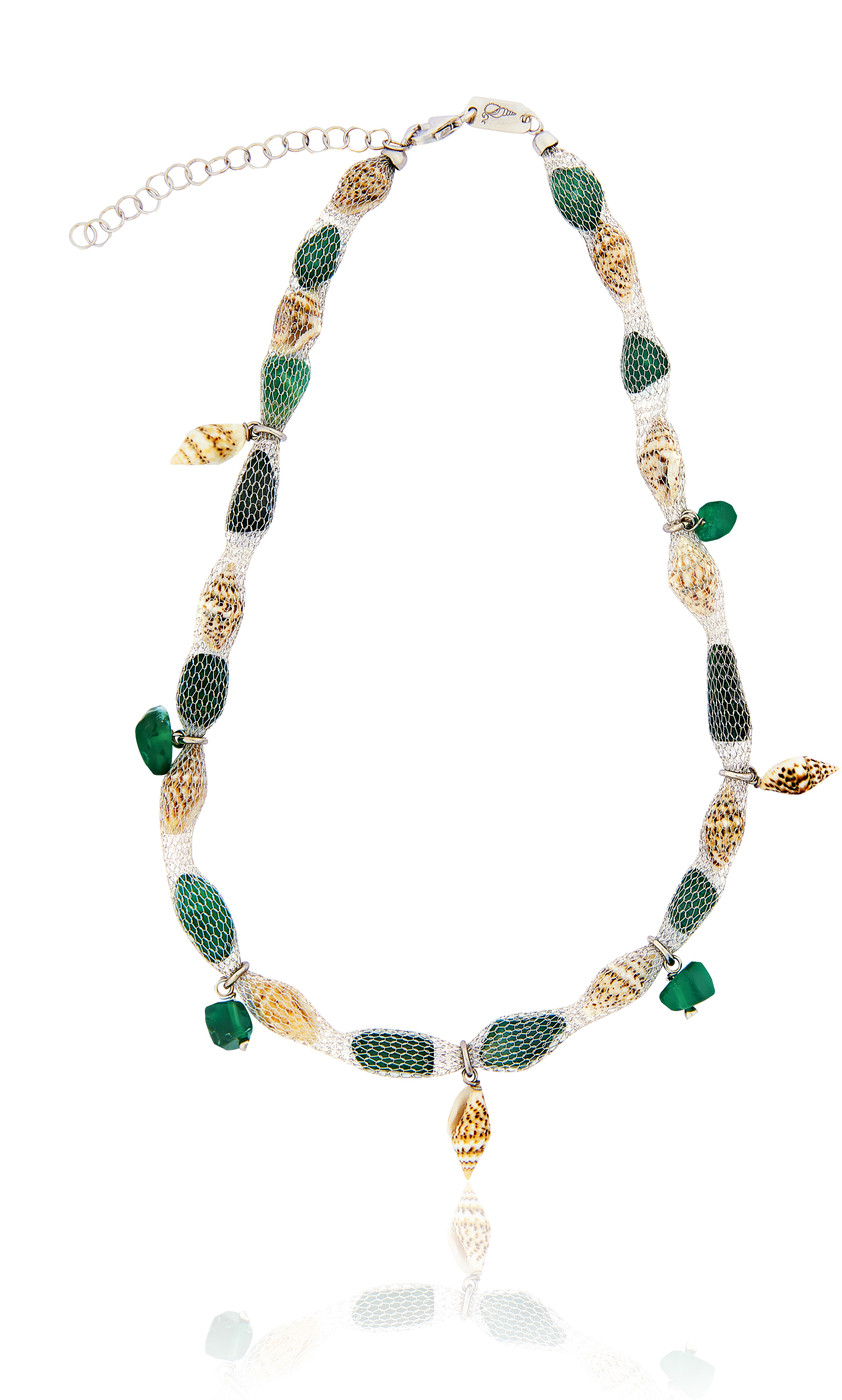 Silver Tessuto Necklace with Green Agate