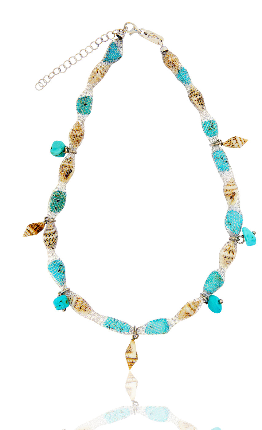 Silver Tessuto Necklace with Turquoise