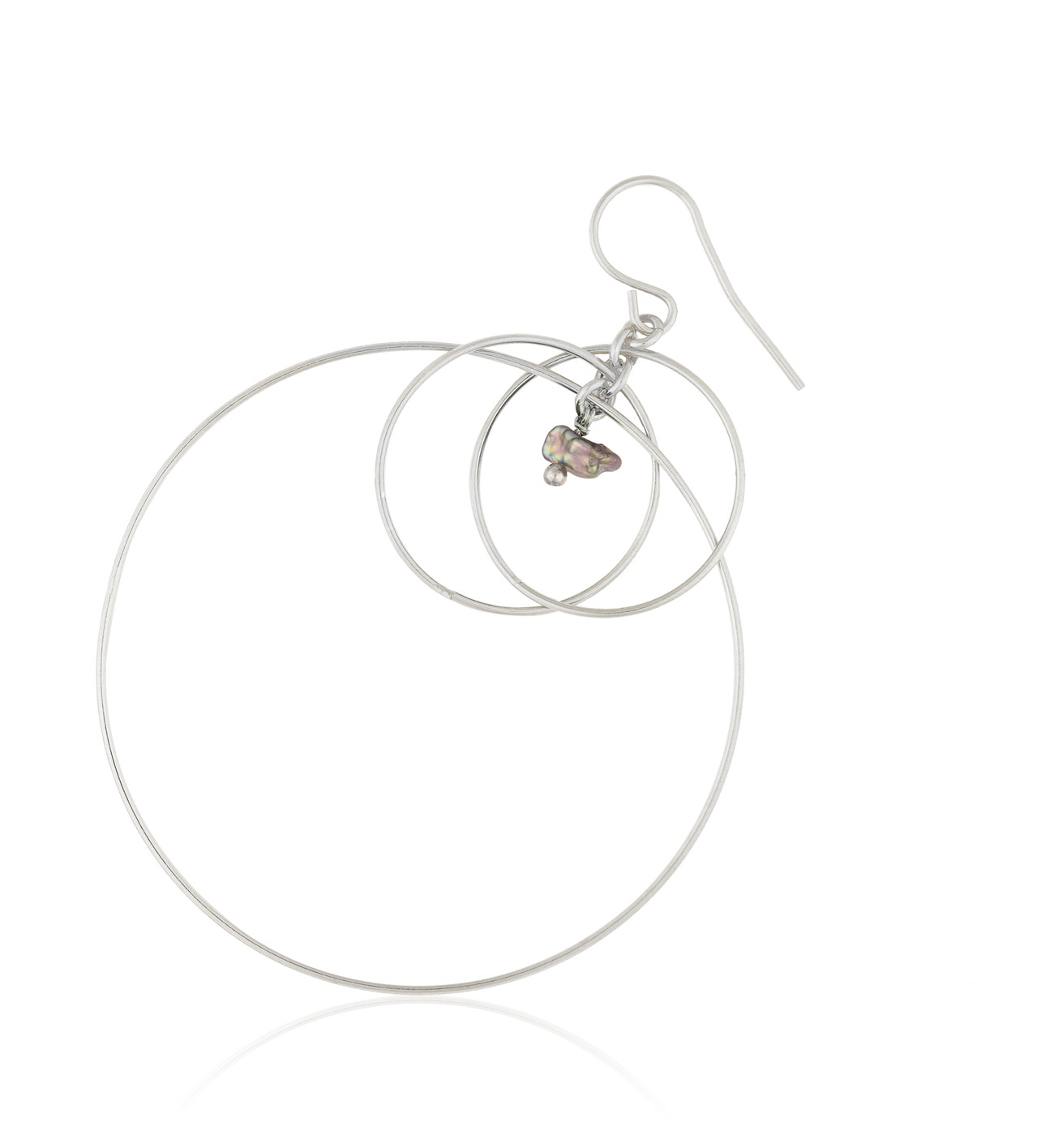 Silver Triple Hoop Earring with Black Keshi Pearl