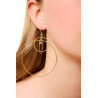 Gold plated Triple Hoop Earring with Black Keshi Pearl