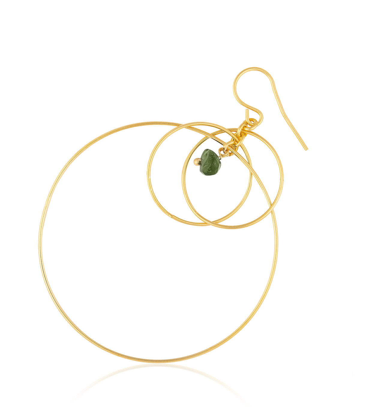 Gold plated Triple Hoop Earring with Green Agate