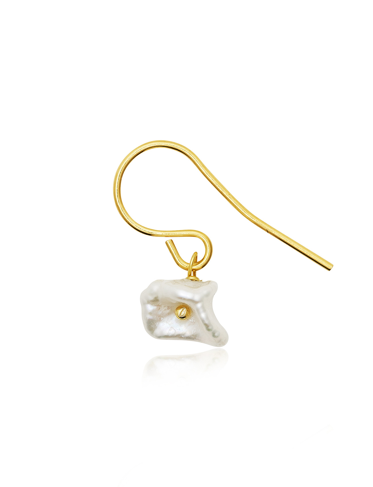 Gold plated Hook Earring with White Keshi Pearl