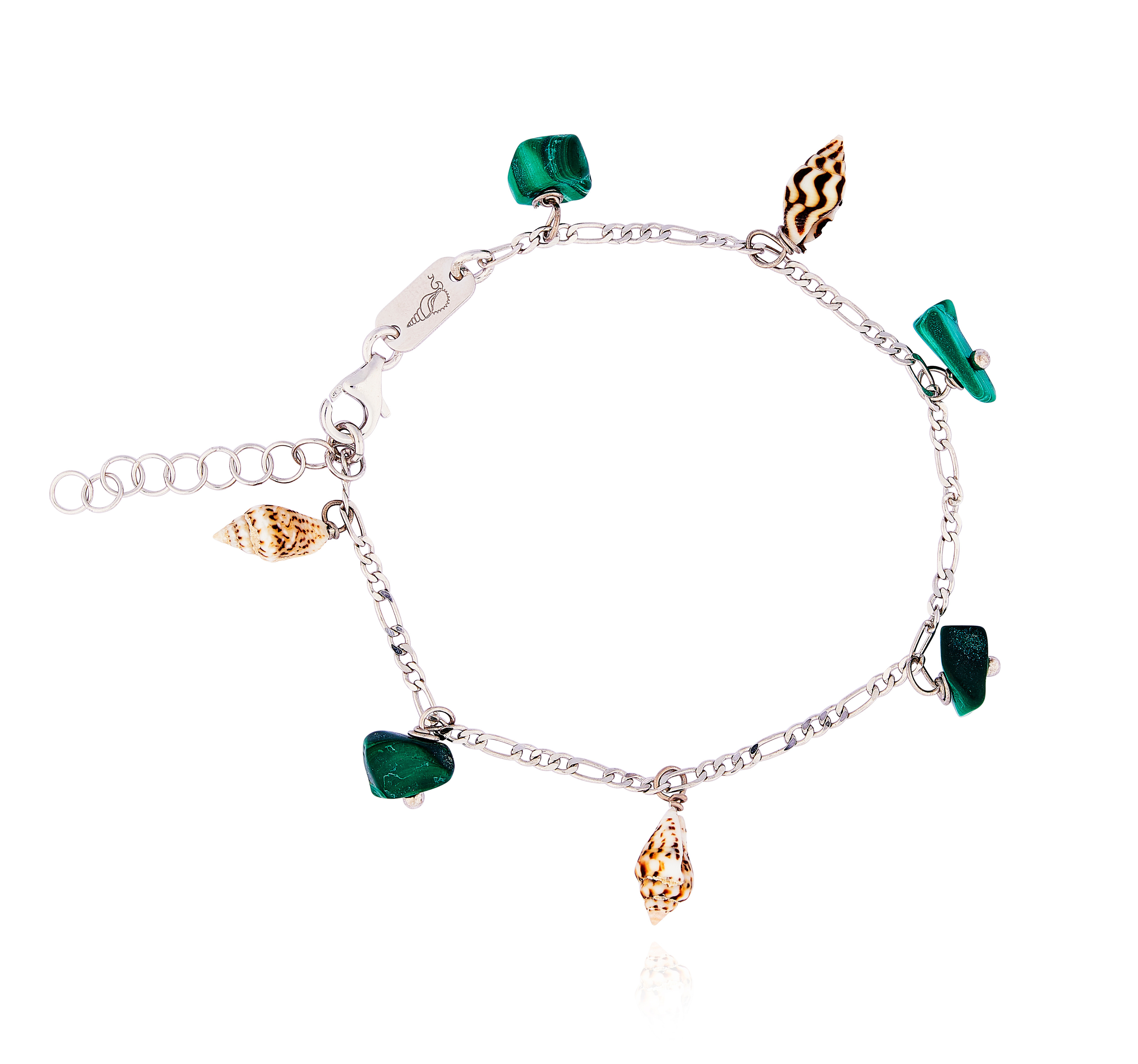 Silver Figaro Bracelet with Malachite