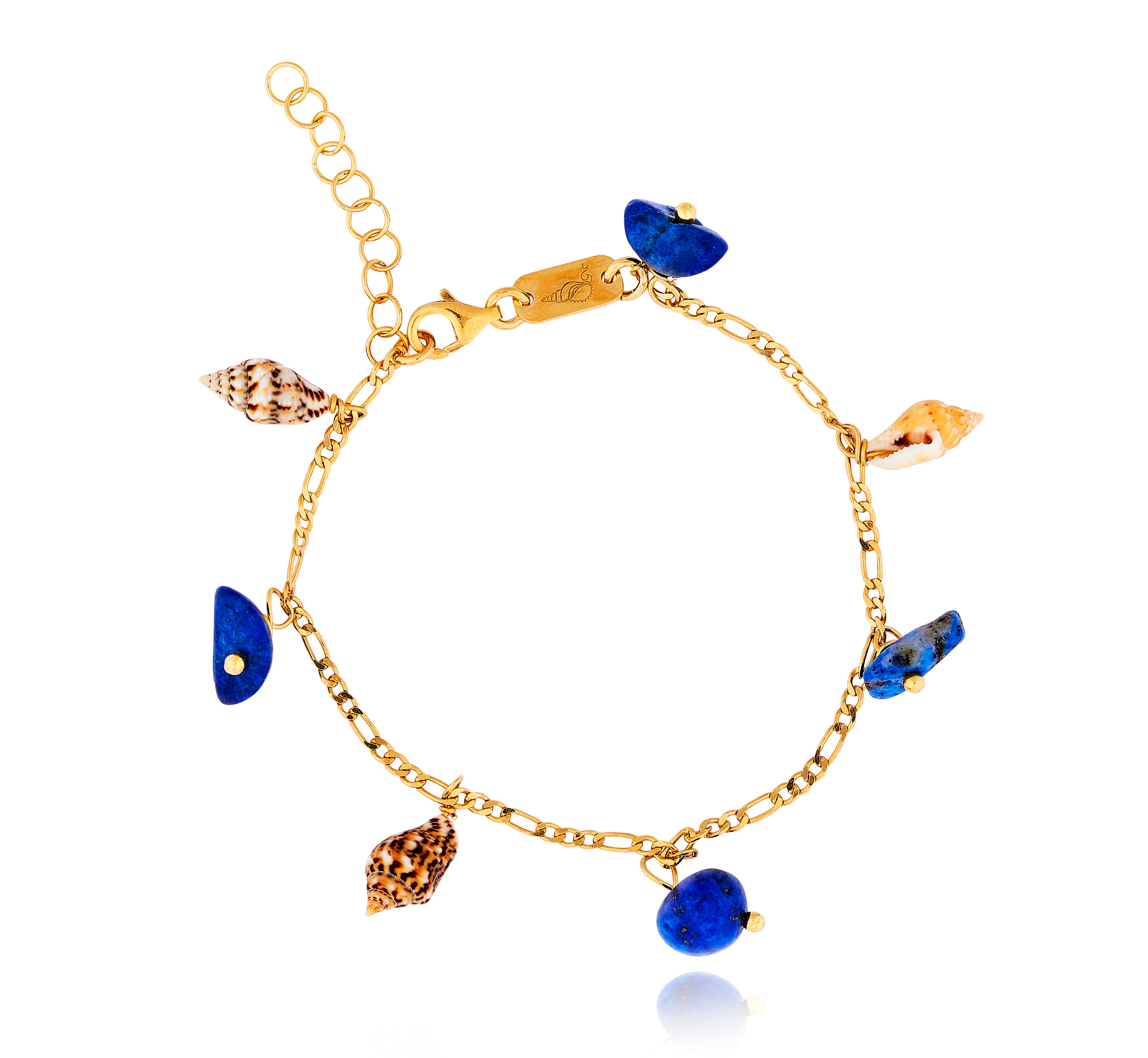 Gold plated Figaro Bracelet with Lapis Lazuli