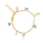 Gold plated Figaro Bracelet with Aquamarine