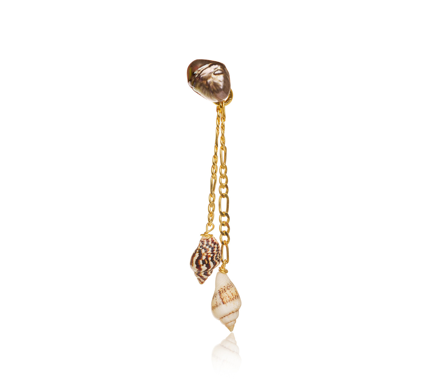 Gold Plated Double Drop Earring with Black Keshi Pearl