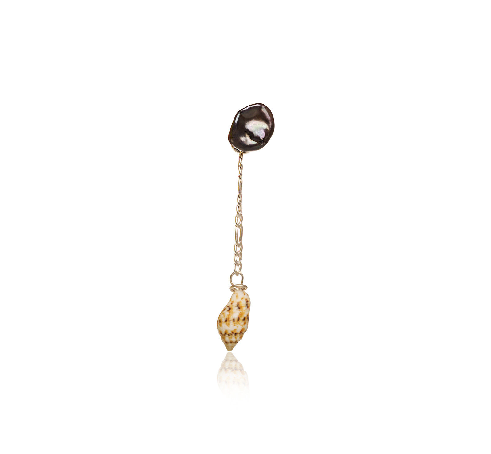 Silver Single Drop Earring with Black Keshi Pearl