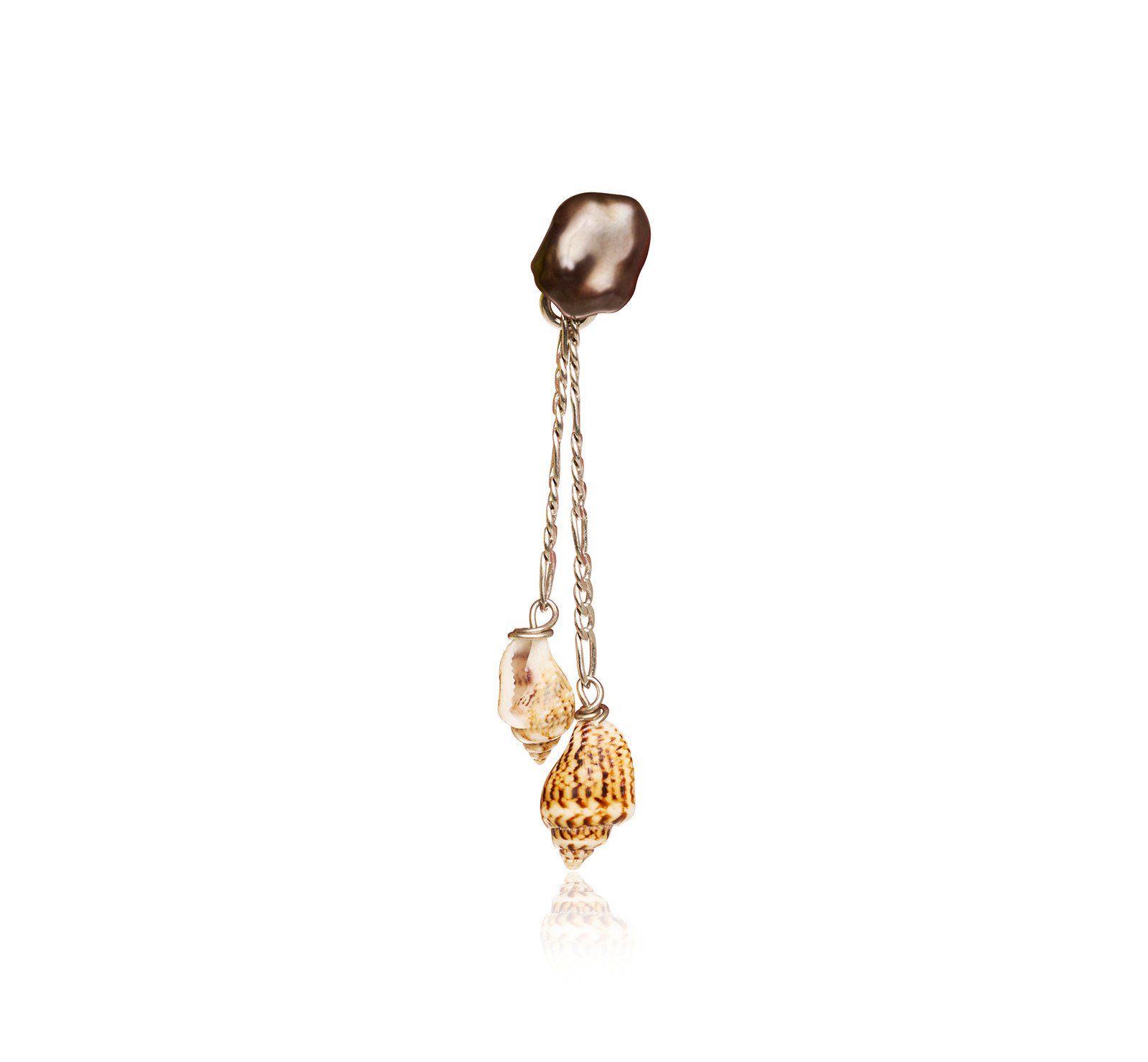 Silver Double Drop Earring with Black Keshi Pearl