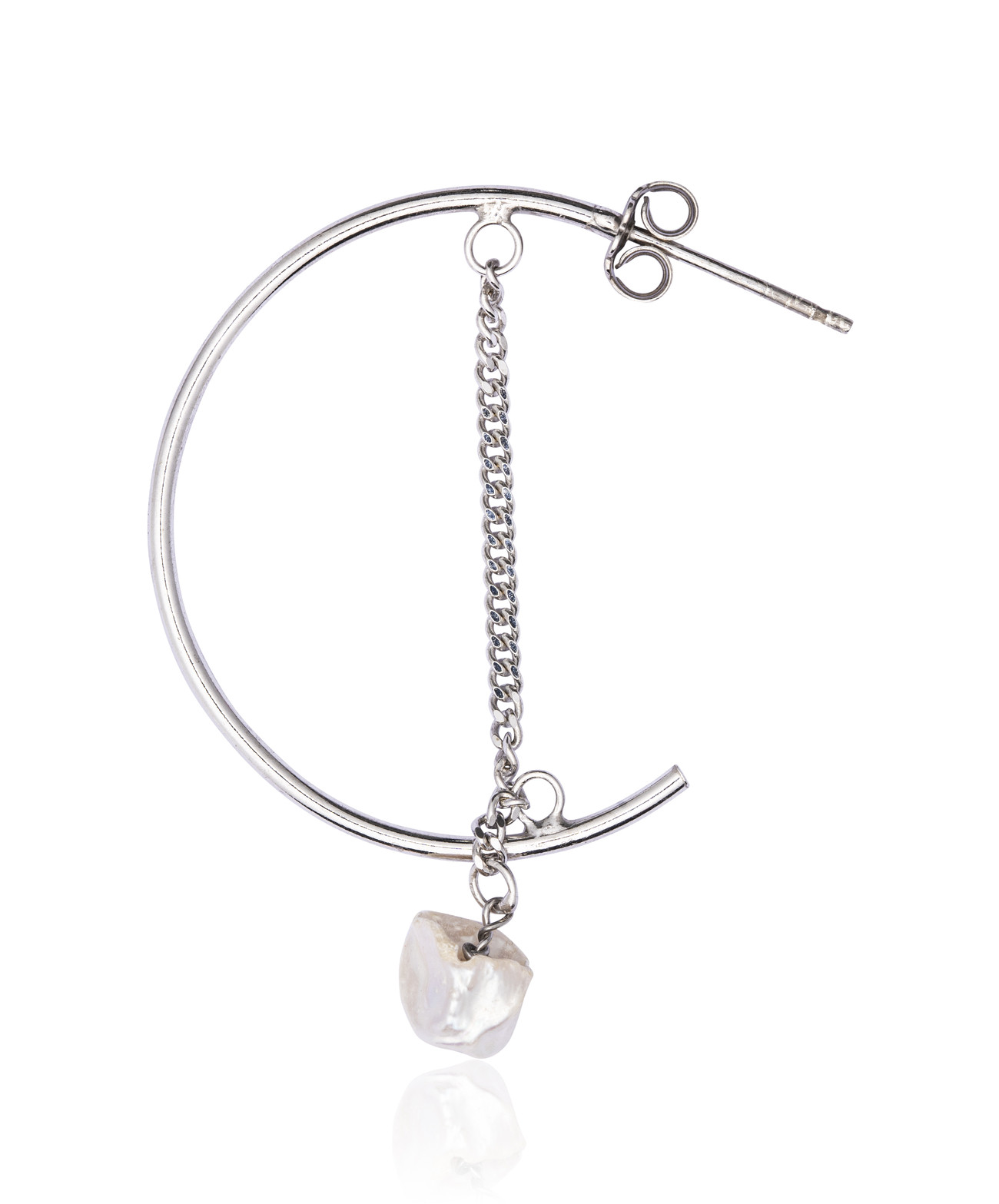 Silver Hoop Earring with White Keshi Pearl